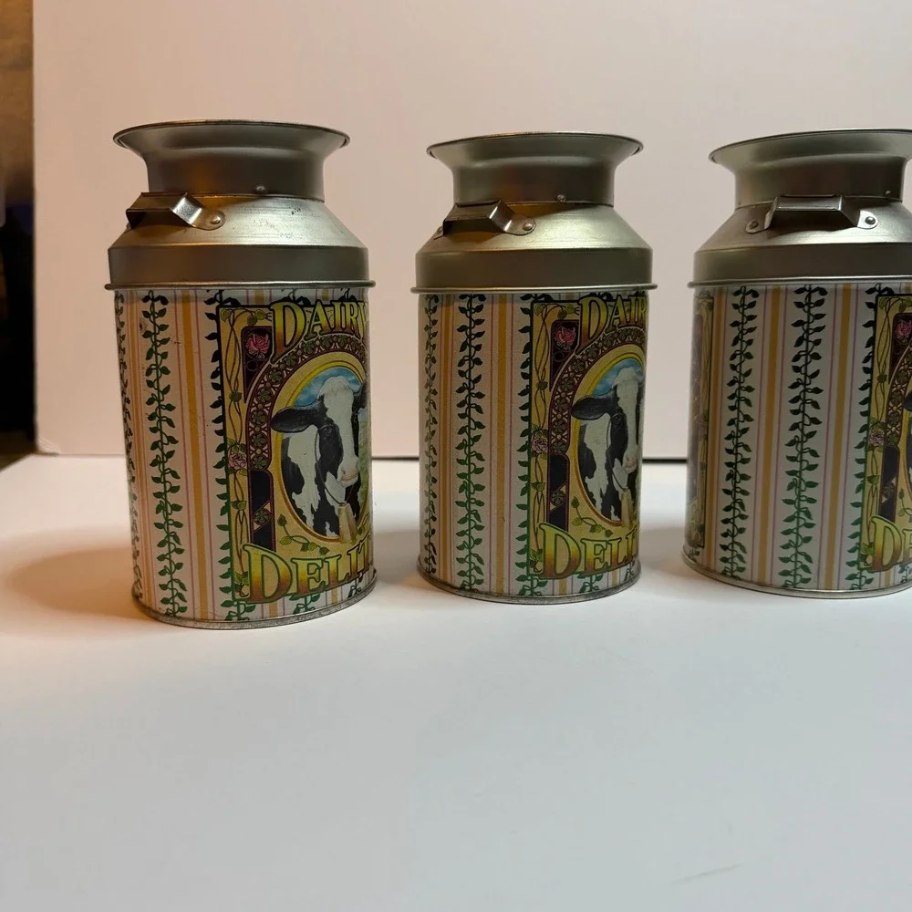 Vintage Dairy Delite Milk Can Tin Canisters Cow Farmhouse Cottagecore Set of 3